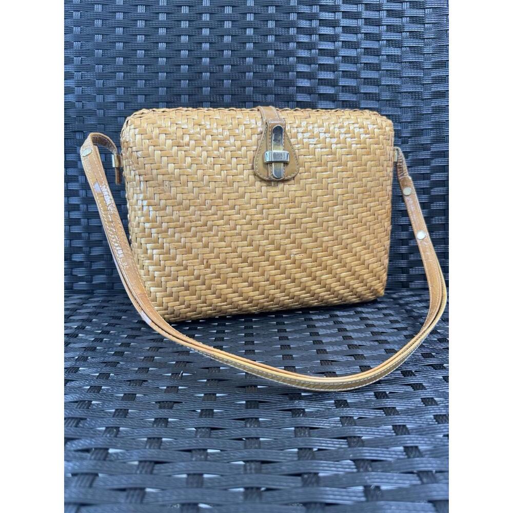 Vintage Rodo Italy Woven Wicker Rattan Crossbody‎ Shoulder Bag Leather Strap